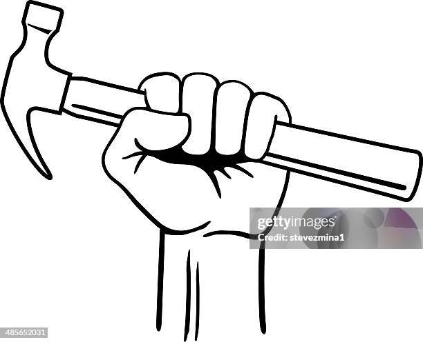 fist with hammer - hand holding sledge hammer stock illustrations