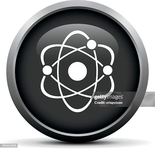 atom icon on a round button. - electron microscopy stock illustrations