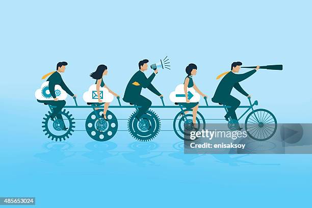 illustrations, cliparts, dessins animés et icônes de concept de travail d'équipe - tandem bicycle