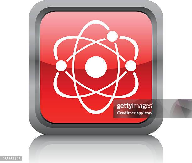 atom icon on a square button. - electron microscopy stock illustrations