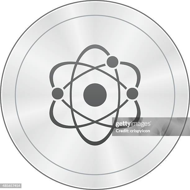 atom icon on a round button. - electron microscopy stock illustrations