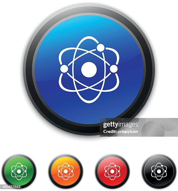 atom icon on round buttons. - electron microscopy stock illustrations
