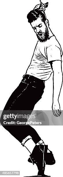 vintage 1950's young man dancing and combing hair - pompadour stock illustrations