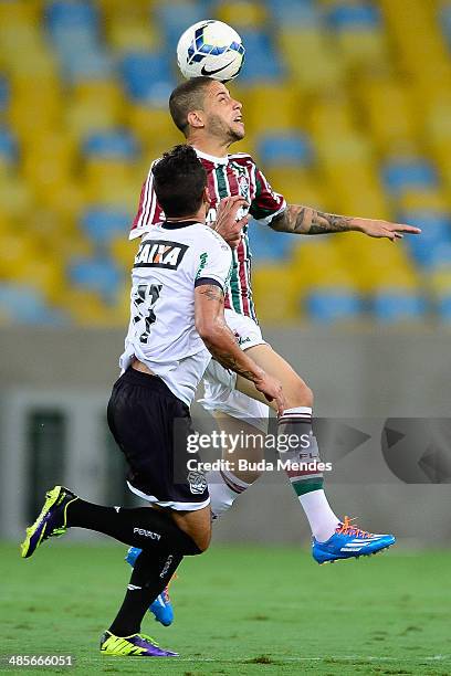 Bruno of Fluminense struggles for the ball with Everton Santos of Figueirense during a match between Fluminense and Figueirense as part of...