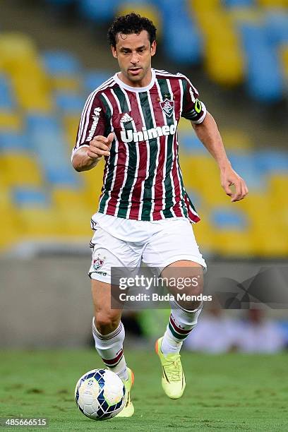 Fred of Fluminense struggles for the ball during a match between Fluminense and Figueirense as part of Brasileirao Series A 2014 at Maracana Stadium...