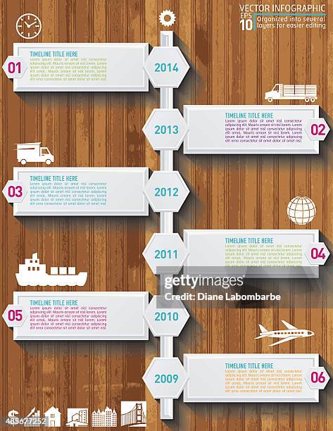 geometric hexagon infographic on a wood base - rectangle infographic stock illustrations