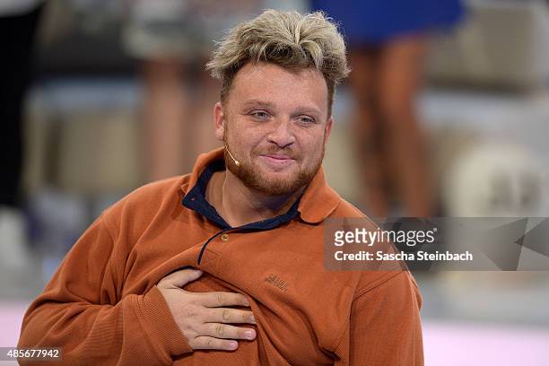 Menowin Froehlich attends the final show of Promi Big Brother 2015 at MMC studios on August 28, 2015 in Cologne, Germany.