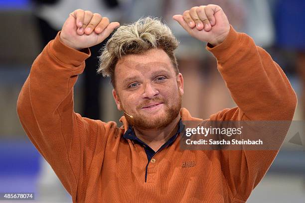 Menowin Froehlich attends the final show of Promi Big Brother 2015 at MMC studios on August 28, 2015 in Cologne, Germany.