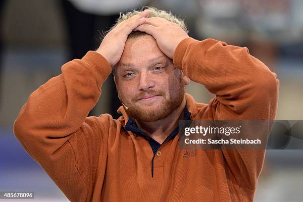 Menowin Froehlich attends the final show of Promi Big Brother 2015 at MMC studios on August 28, 2015 in Cologne, Germany.