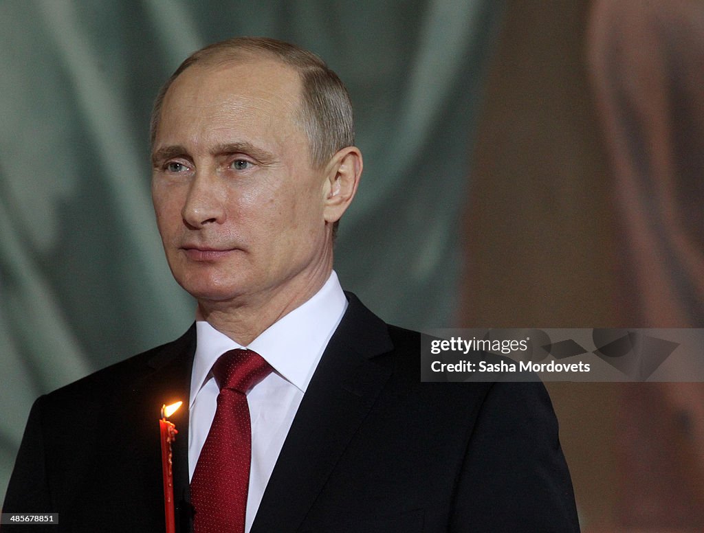 Russian President Vladimir Putin Attends an Orthodox Easter Service