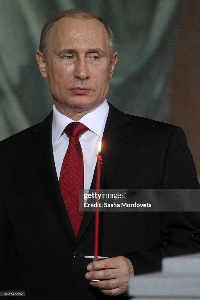 Russian President Vladimir Putin Attends an Orthodox Easter Service