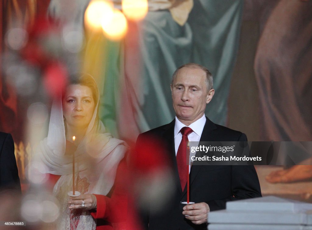 Russian President Vladimir Putin Attends an Orthodox Easter Service