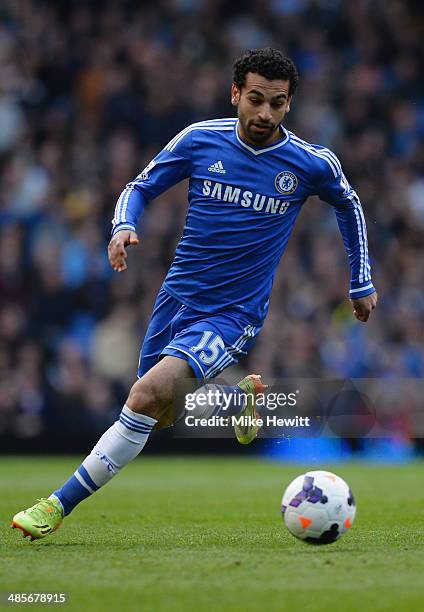Mohamed Salah of Chelsea in action during the Barclays Premier League match between Chelsea and Sunderland at Stamford Bridge on April 19, 2014 in...