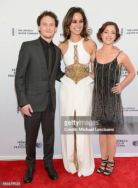 Actors Anton Yelchin, Berenice Marlohe and Olivia Thirlby attend the "5 To 7" Premiere during the 2014 Tribeca Film Festival at the SVA Theater on...
