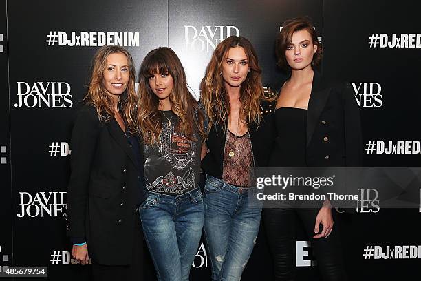 Romy Frydman, Erin Wasson, Mimi Elashiri and Montana Cox arrive at the 'RE: Denim For David Jones' launch party at St James Station on August 29,...