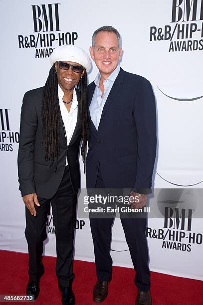 Musician Nile Rodgers and BMI President & CEO Mike O'Neill attend the 2015 BMI R&B/Hip-Hop Awards Show at Saban Theatre on August 28, 2015 in Beverly...