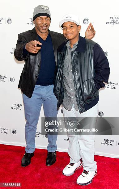 Professional Boxer Mike Tyson and son Miguel Tyson attend Tribeca Talks: After the Movie: "Champs" during the 2014 Tribeca Film Festival at SVA...