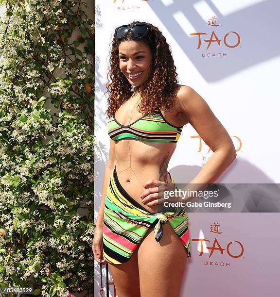 Recording artist Jordin Sparks arrives at the grand opening of Tao Beach season at the Tao Beach at The Venetian Las Vegas on April 19, 2014 in Las...