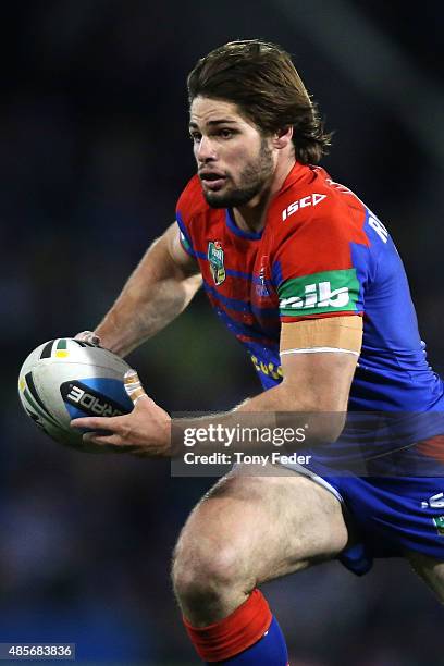 Jake Mamo of the Knights in action during the round 25 NRL match between the Newcastle Knights and the Canterbury Bulldogs at Hunter Stadium on...