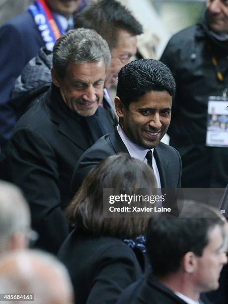 French President Nicolas Sarkozy and Nasser Al-Khelaifi attend the French Finale League Cup between Paris Saint-Germain FC and Olympique Lyonnais FC...