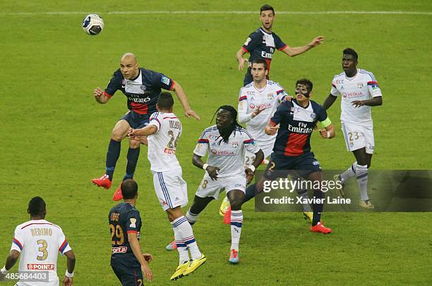 Alex of Paris Saint-Germain kick the ball during the French Finale League Cup between Paris Saint-Germain FC and Olympique Lyonnais FC at Stade De...