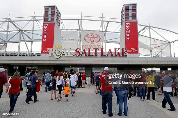 General view of MSL soccer fans entering Rio Tinto Stadium on April 19, 2014 in Sandy, Utah.