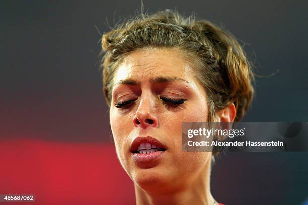 Blanka Vlasic of Croatia reacts after winning silver in the Women's High Jump final during day eight of the 15th IAAF World Athletics Championships...