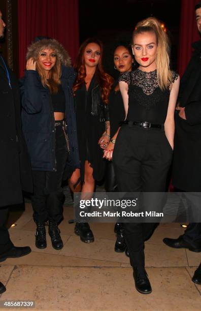 Jade Thirwall, Jesy Nelson, Leigh-Anne Pinnock and Perrie Edwards of Little Mix at Steam and Rye bar and restaurant on April 19, 2014 in London,...