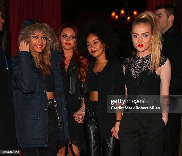 Jade Thirwall, Jesy Nelson, Leigh-Anne Pinnock and Perrie Edwards of Little Mix at Steam and Rye bar and restaurant on April 19, 2014 in London,...