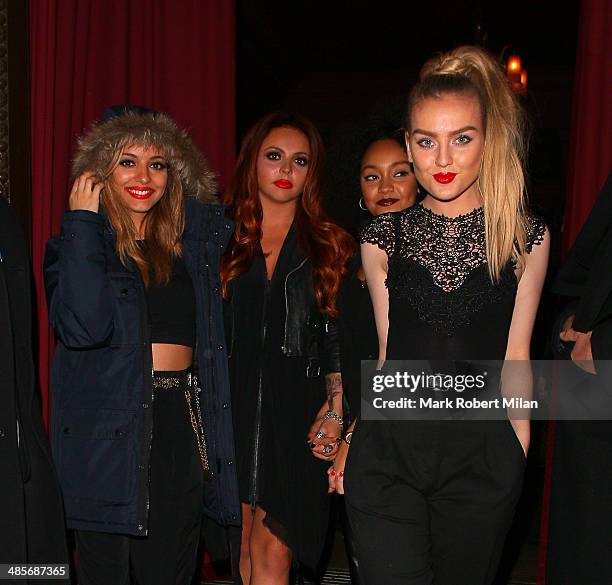 Jade Thirwall, Jesy Nelson, Leigh-Anne Pinnock and Perrie Edwards of Little Mix at Steam and Rye bar and restaurant on April 19, 2014 in London,...