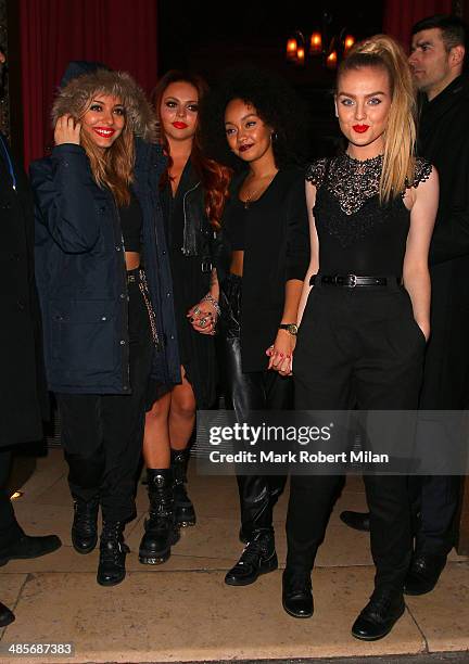 Jade Thirwall, Jesy Nelson, Leigh-Anne Pinnock and Perrie Edwards of Little Mix at Steam and Rye bar and restaurant on April 19, 2014 in London,...