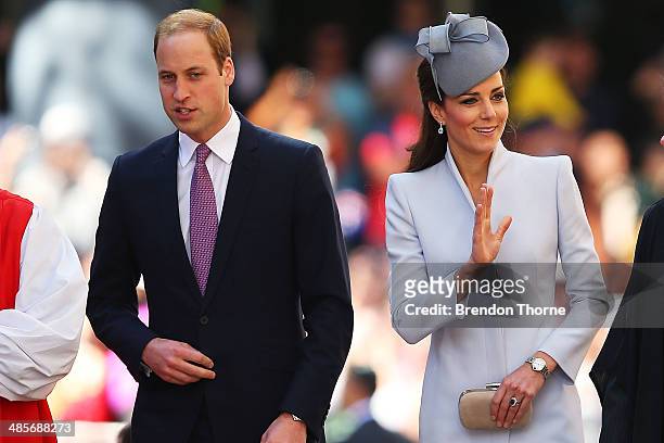 Prince William, Duke of Cambridge and Catherine, Duchess of Cambridge arrive at St Andrew's Cathedral for Easter Sunday Service on April 20, 2014 in...