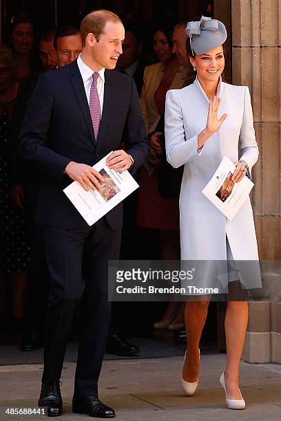 Prince William, Duke of Cambridge and Catherine, Duchess of Cambridge leave St Andrew's Cathedral following a Easter Sunday Service on April 20, 2014...
