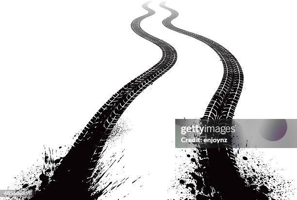 muddy tire tracks - dirt road stock illustrations