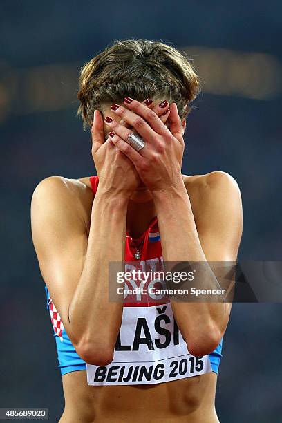 Blanka Vlasic of Croatia reacts after winning silver in the Women's High Jump final during day eight of the 15th IAAF World Athletics Championships...