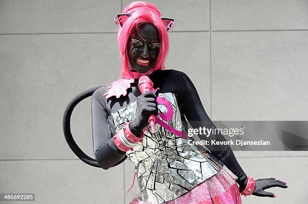 Brie Andrews dressed in a "Monster High" Catty Noir costume attends WonderCon Anaheim 2014 Day 2 at Anaheim Convention Center on April 19, 2014 in...