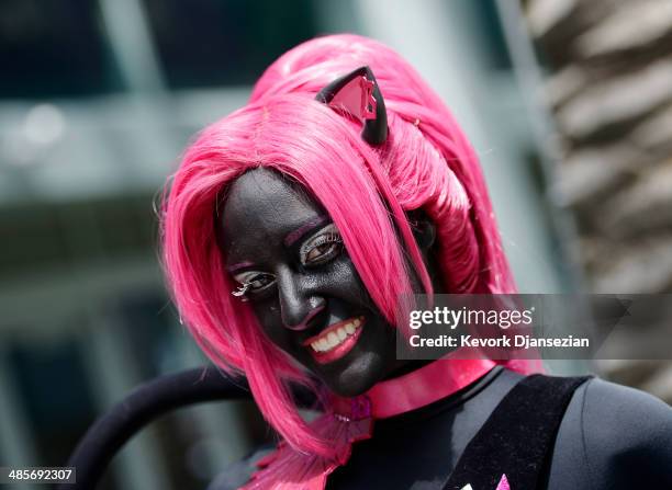 Brie Andrews dressed in a "Monster High" Catty Noir costume attends WonderCon Anaheim 2014 Day 2 at Anaheim Convention Center on April 19, 2014 in...