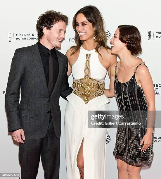 Actors Anton Yelchin, Berenice Marlohe and Olivia Thirlby attend "5 to 7" premiere during the 2014 Tribeca Film Festival at SVA Theater on April 19,...