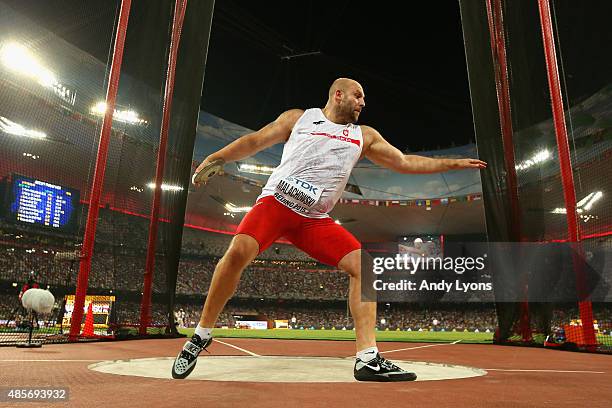 Piotr Malachowski of Poland on his way to winning gold in the Men's Discus final during day eight of the 15th IAAF World Athletics Championships...