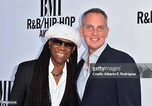 Honoree Nile Rodgers and BMI President & CEO Mike O'Neill attend the 2015 BMI R&B/Hip Hop Awards at Saban Theatre on August 28, 2015 in Beverly...