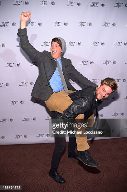 Actors Peter Gilroy and Jake Weary attend the "Zombeavers" Premiere during the 2014 Tribeca Film Festival at Chelsea Bow Tie Cinemas on April 19,...
