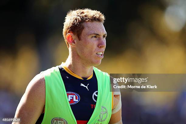 Tom Lynch of the Crows looks on during the round five AFL match between the Adelaide Crows and the Greater Western Sydney Giants at Adelaide Oval on...