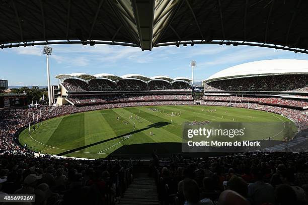 General view during the round five AFL match between the Adelaide Crows and the Greater Western Sydney Giants at Adelaide Oval on April 20, 2014 in...