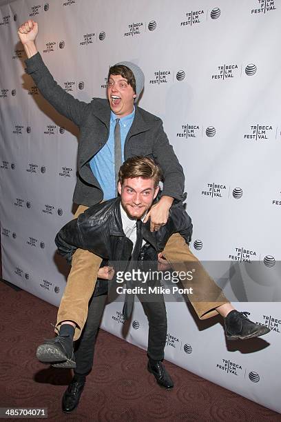 Actors Peter Gilroy and Jake Weary attend the premiere of "Zombeavers" during the 2014 Tribeca Film Festival at Chelsea Bow Tie Cinemas on April 19,...