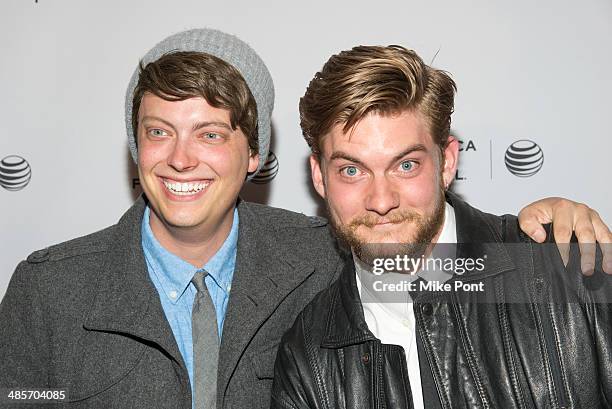 Actors Peter Gilroy and Jake Weary attend the premiere of "Zombeavers" during the 2014 Tribeca Film Festival at Chelsea Bow Tie Cinemas on April 19,...