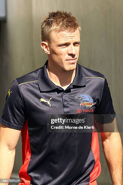 Nathan van Berlo of the Crows looks on during the round five AFL match between the Adelaide Crows and the Greater Western Sydney Giants at Adelaide...