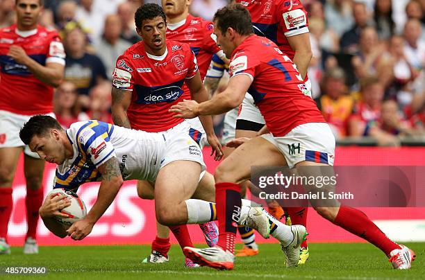 Tom Briscoe of Leeds Rhinos scores a try during the Ladbrokes Challenge Cup Final between Leeds Rhinos and Hull KR at Wembley Stadium on August 29,...