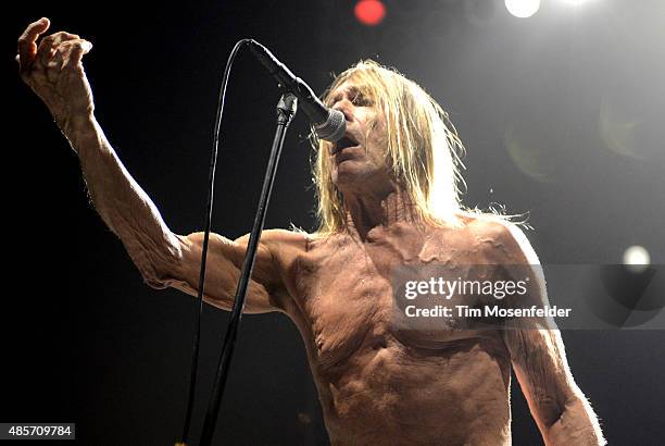 Iggy Pop performs during Riot Fest at the National Western Complex on August 28, 2015 in Denver, Colorado.