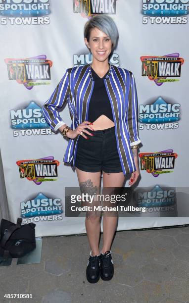 Singer Dev poses backstage as part of the "Spring Concert Series" at 5 Towers Outdoor Concert Arena on April 19, 2014 in Universal City, California.