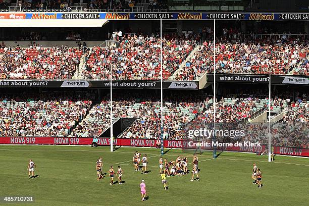 General view during the round five AFL match between the Adelaide Crows and the Greater Western Sydney Giants at Adelaide Oval on April 20, 2014 in...